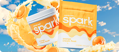 Spark Orange Cream Float Canister and Gusset Bag against a blue sky background.