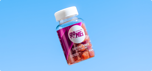 AdvoCare GoMes Elderberry Bottle on a blue background