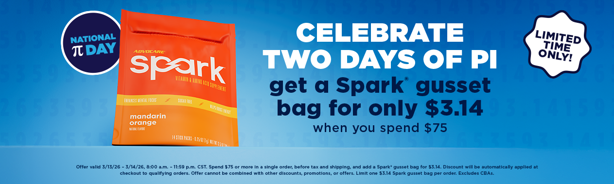 Celebrate Two Days of Pi, get a Spark® gusset bag for only $3.14 when you spend $75